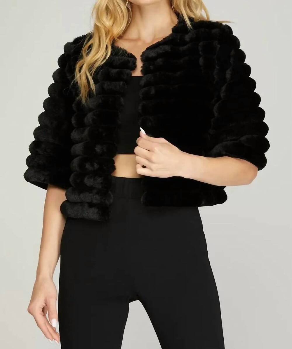 NEW SHE + SKY faux fur crop jacket in black